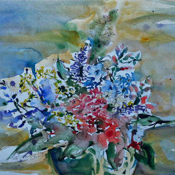 Malerei mit dem Titel "Fleurs de Paris" von Corason, Original-Kunstwerk, Aquarell