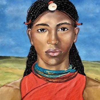 Malerei mit dem Titel "Masai.jpeg" von Marjorie Corbran, Original-Kunstwerk, Öl