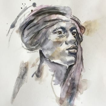 Malerei mit dem Titel "Portrait aquarelle…" von Marjorie Corbran, Original-Kunstwerk, Aquarell