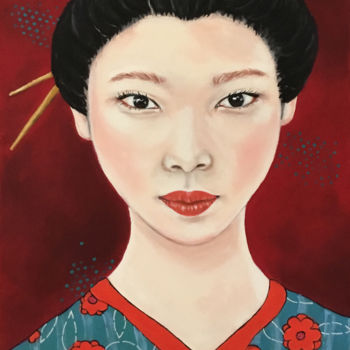 Картина под названием "La Japonaise" - Marjorie Corbran, Подлинное произведение искусства, Масло