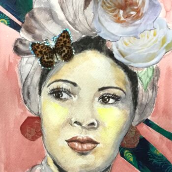 Pittura intitolato "Billie Holiday" da Marjorie Corbran, Opera d'arte originale, Acquarello Montato su Cartone