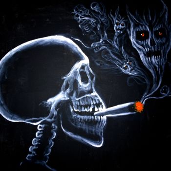 Peinture intitulée "A smokers's portrait" par Corina Chirila, Œuvre d'art originale, Acrylique Monté sur Châssis en bois