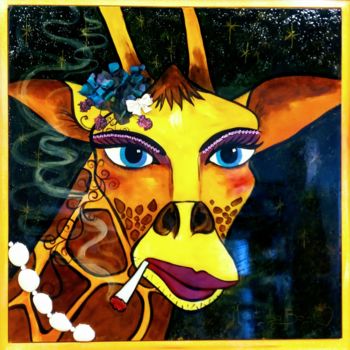 Peinture intitulée "La girafe qui fume" par Marat Des Bois, Œuvre d'art originale, Acrylique