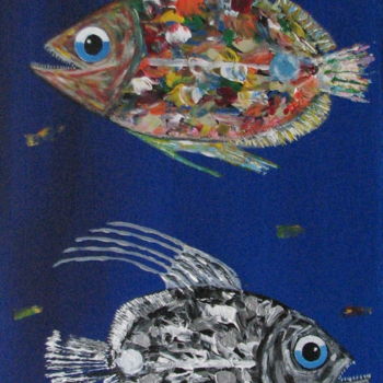 Painting titled "POISSONS" by Corine Jailin, Original Artwork, Acrylic