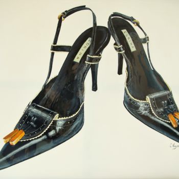 Ζωγραφική με τίτλο "chaussures femme" από Corine Voyant, Αυθεντικά έργα τέχνης, Ακρυλικό Τοποθετήθηκε στο Ξύλινο φορείο σκελ…