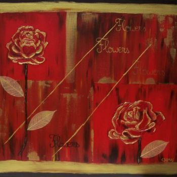 Painting titled "Roses charnelles" by Corine Dumas, Original Artwork