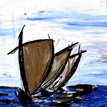 Pittura intitolato "bateaux n° 4" da C Yù, Opera d'arte originale
