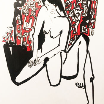Drawing titled "Silence des corps" by Corinne Bandeira De Mello, Original Artwork, Ink