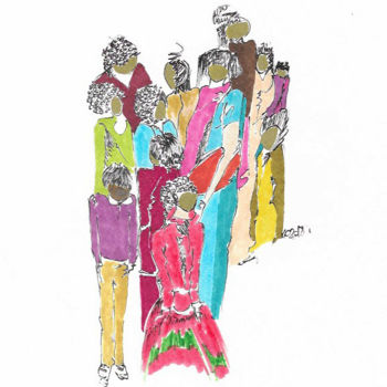 Desenho intitulada "Femmes du Monde 02" por Corinne Bandeira De Mello, Obras de arte originais, Marcador