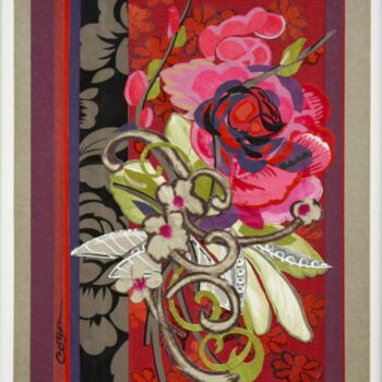 Collages intitulée "Feuillages - Rose." par Corinne Barnett, Œuvre d'art originale, Collages