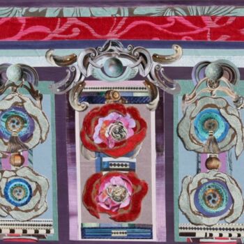 Collages intitulée "Totems et médaillon…" par Corinne Barnett, Œuvre d'art originale, Collages Monté sur Châssis en bois