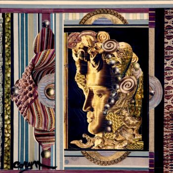 Collages intitolato "Profil métal" da Corinne Barnett, Opera d'arte originale, Collages Montato su Telaio per barella in leg…