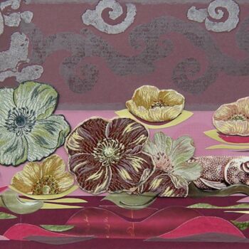 Collages titled "Ruisseau fleuri" by Corinne Barnett, Original Artwork, Collages Mounted on Wood Stretcher frame