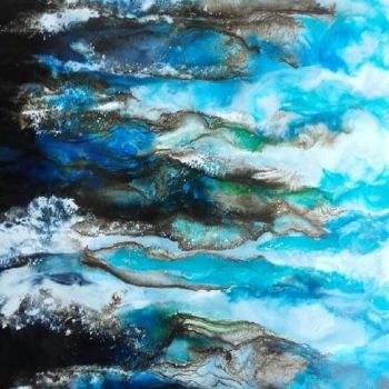 Painting titled "LES VAGUES" by Corinne Caucig, Original Artwork, Encaustic