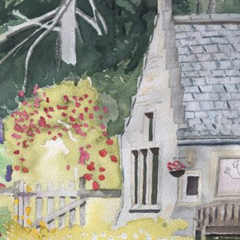 Painting titled "maison, jardin en E…" by Corinne Cauquil, Original Artwork, Watercolor