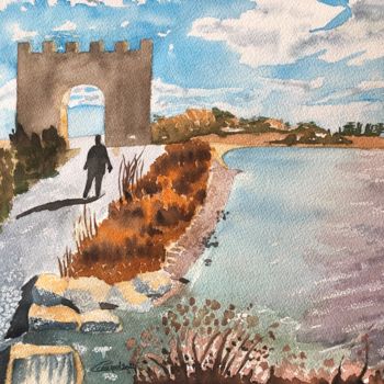 Painting titled "porte de Maguelone" by Corinne Cauquil, Original Artwork, Watercolor