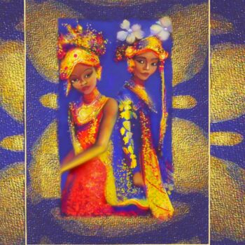 Digitale Kunst mit dem Titel "Sisters in Bali" von Corinne Courlet, Original-Kunstwerk, Digitale Malerei