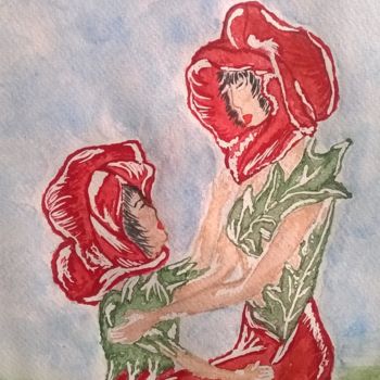 Painting titled "Tendres coquelicots" by Corinne Dallinger, Original Artwork, Watercolor