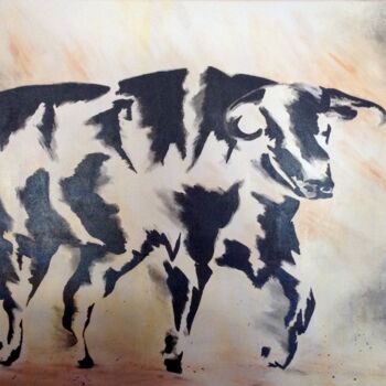 Painting titled "Toro Puissance et B…" by Corinne Delorme (Lagrandeco), Original Artwork, Acrylic
