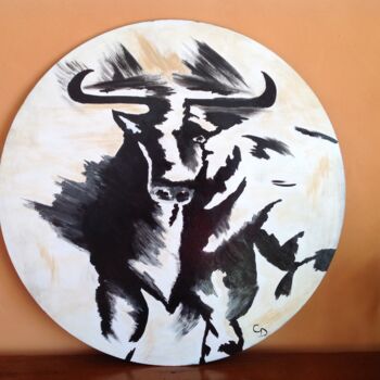 Painting titled "El Toro : Force et…" by Corinne Delorme (Lagrandeco), Original Artwork, Acrylic