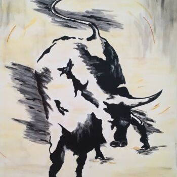 Painting titled "Taureau majestueux" by Corinne Delorme (Lagrandeco), Original Artwork, Acrylic