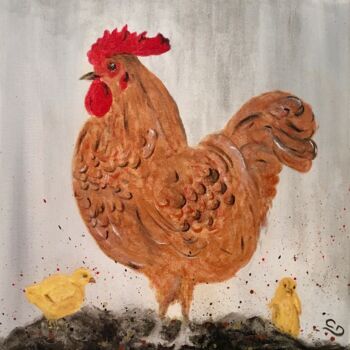 Painting titled "Poule rousse !" by Corinne Delorme (Lagrandeco), Original Artwork, Acrylic
