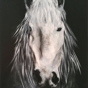 Painting titled "Alaska, cheval blan…" by Corinne Delorme (Lagrandeco), Original Artwork, Acrylic