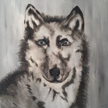 Painting titled "Le loup blanc !" by Corinne Delorme (Lagrandeco), Original Artwork, Acrylic