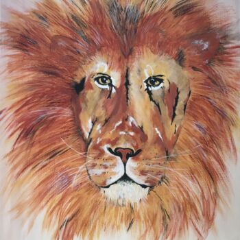 Painting titled "Lion : roi des anim…" by Corinne Delorme (Lagrandeco), Original Artwork, Acrylic