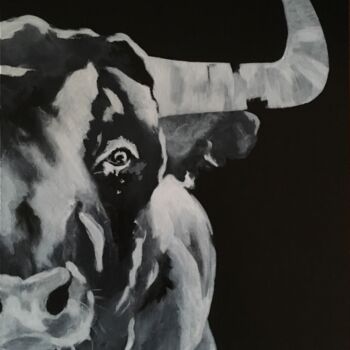 Painting titled "Un taureau en noir…" by Corinne Delorme (Lagrandeco), Original Artwork, Acrylic