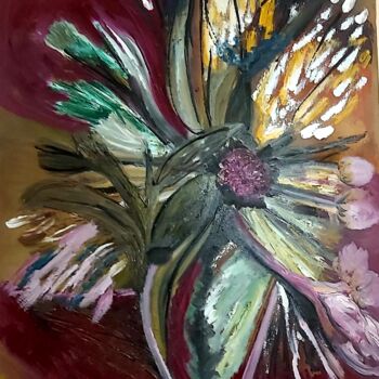Painting titled "Fleur pourpre" by Corinne Fiard, Original Artwork, Oil