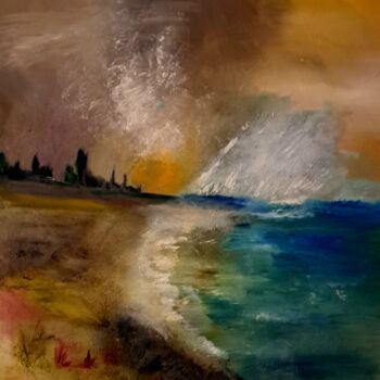 Картина под названием "La mer déchaînée" - Corinne Fiard, Подлинное произведение искусства, Масло