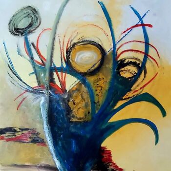 Painting titled "le vase bleu" by Corinne Fiard, Original Artwork, Oil