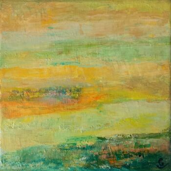 Painting titled "Horizon N 80 L'Isle…" by Corinne Foucouin, Original Artwork, Oil Mounted on Wood Stretcher frame