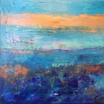 Painting titled "HORIZON N 91 L'ISLE…" by Corinne Foucouin, Original Artwork, Oil Mounted on Wood Stretcher frame