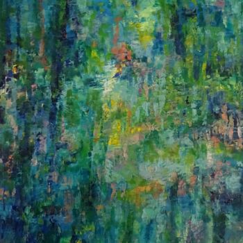 Картина под названием "Lianes 1" - Corinne Foucouin, Подлинное произведение искусства, Масло Установлен на Деревянная рама д…