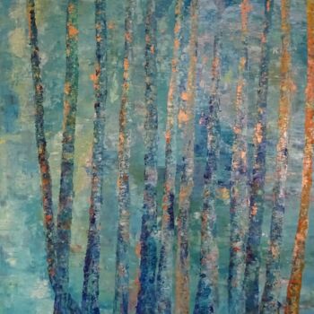 Painting titled "Aqua" by Corinne Foucouin, Original Artwork, Oil Mounted on Wood Stretcher frame