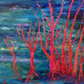 Painting titled "Flash" by Corinne Foucouin, Original Artwork, Oil Mounted on Wood Stretcher frame