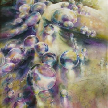 Peinture intitulée ""Gouttes de rosée-2"" par Corinne Izquierdo, Œuvre d'art originale, Aquarelle Monté sur Panneau de bois
