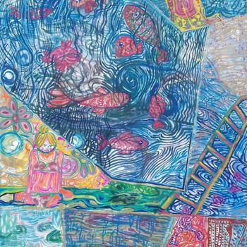 Pittura intitolato "au-bord-de-la-pisci…" da Corinne Jaboni, Opera d'arte originale