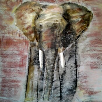Painting titled "éléphant 2" by Corinne Lanno, Original Artwork, Pastel