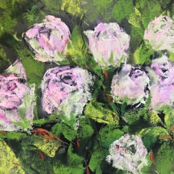 Картина под названием "premieres roses" - Corinne Lanno, Подлинное произведение искусства