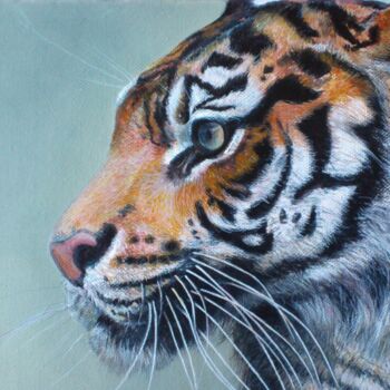 Картина под названием "tigre" - Corinne Perrier, Подлинное произведение искусства, Гуашь