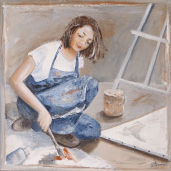 Pittura intitolato "la peintre" da Corinne Pleindoux, Opera d'arte originale, Acrilico