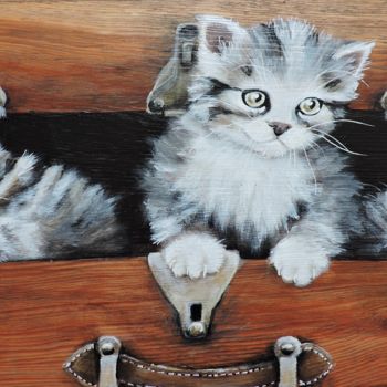 Peinture intitulée "3 p'tits chats" par Corinne Riviere, Œuvre d'art originale, Acrylique
