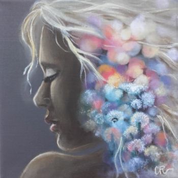 Malerei mit dem Titel "Portrait floral" von Corinne Riviere, Original-Kunstwerk, Acryl