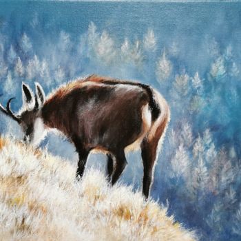Painting titled "Chamois dans les Ha…" by Corinne Riviere, Original Artwork, Acrylic