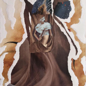 Collagen mit dem Titel "Avis de tempête" von Corinne Of The Wood, Original-Kunstwerk, Scherenschnitt