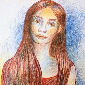 Dessin intitulée "Young country girl" par Corinne'S Artcolorsimages, Œuvre d'art originale, Crayon