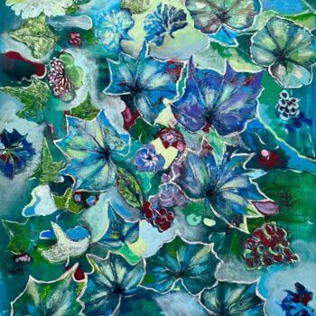 Pintura titulada "Bleu végétal" por Corinne Thinque, Obra de arte original, Acrílico Montado en Bastidor de camilla de madera
